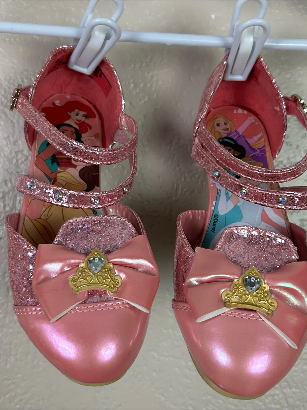Disney Princess Pink Glitter Girls' Dress Shoes with Bow and Jewel